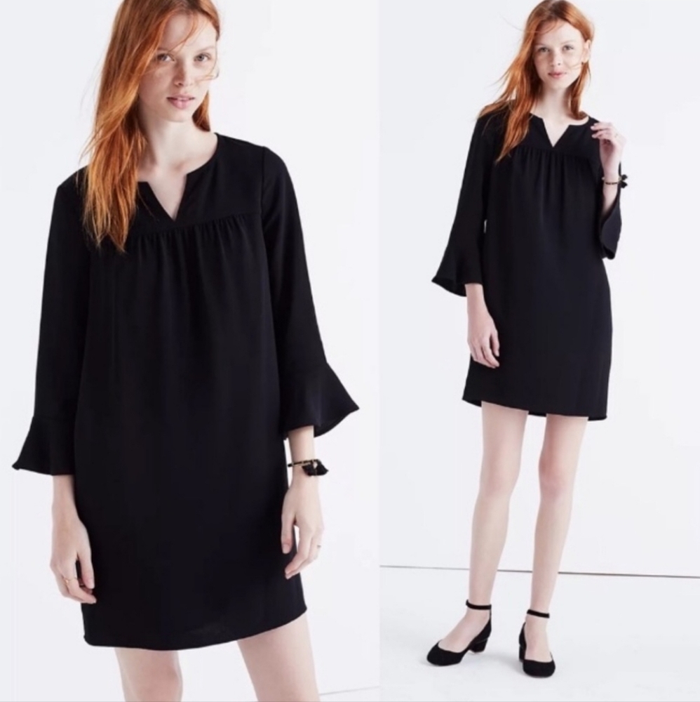 NEW Madewell Standard Bell Sleeve Mini Dress in Black size XS
